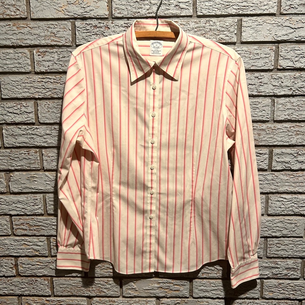 Brooks Brothers Fitted Non-Iron Stretch Pink Stripe Button Down Shirt Womens 12